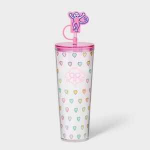 Roller Rabbit Multicolor Heart Tumbler with Pink Monkey Straw